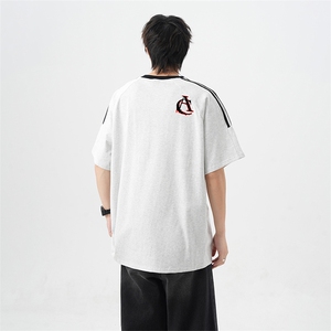 可48小时发货支持抖音得物来样二开 重磅美式高街纯棉织带短袖T恤图片