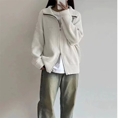 高领灰色毛衣秋冬季2025新款拉链针织开衫外套外穿高级感MY05，男装针织衫/毛衣，星座516A