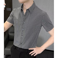小格子衬衫男士短袖夏季2025新款痞帅男装商务修身衬衣C41，男装T恤，星座1116A-2（原606A-1）
