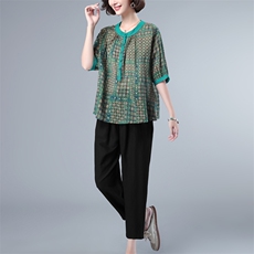 2035T夏装新款时尚两件套装女袖口拼接条纹口袋T恤女，女装套装/套裙，涵誉