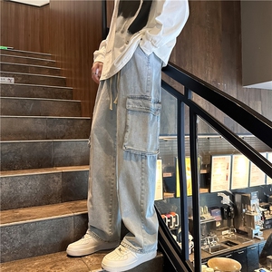 k1058-p55-控78 M-5XL 港风高阶黄泥黑暗拼接牛仔裤图片