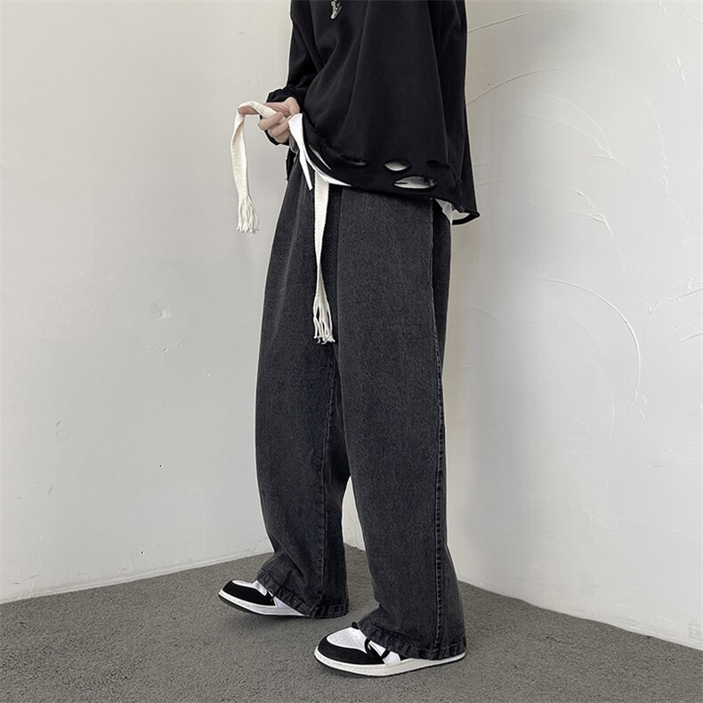 春季新款松紧腰牛仔裤男宽松直筒休闲裤色阔腿老爹裤N0213-P45图片