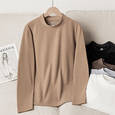 秋冬款双面磨毛男士打底衫修身弹力保暖上衣男女内搭纯色立领长袖，男装棉衣，电商A110