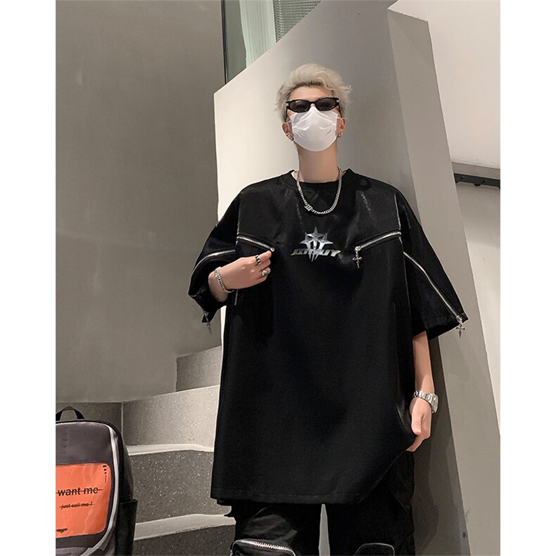 丝光棉解构短袖T恤 夏季小众设计拉链半袖体恤XZ514-2-202497-P63图片