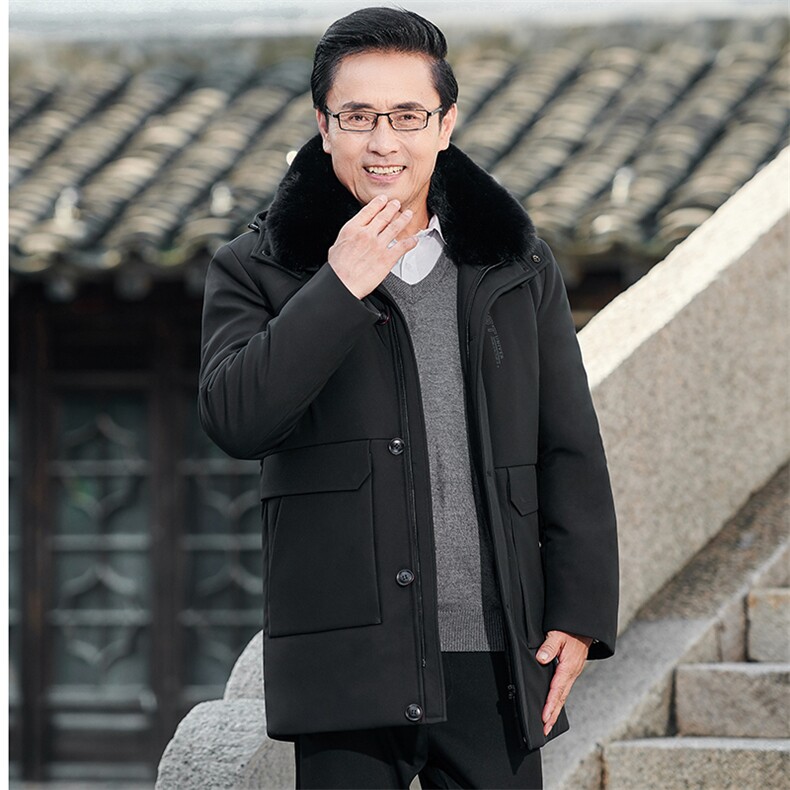 冬季男士可脱卸毛领内胆棉服爸爸装新款中老年加厚保暖棉衣外套图片
