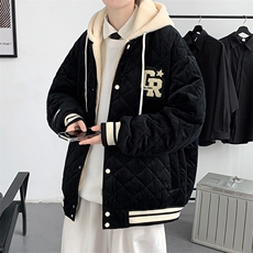 冬款港风加棉加厚刺绣棉服假两件连帽外套男士8135-P140控价178，男装棉衣，电商A441-1