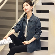 夏女装官网新款2025春季韩版休闲外套翻领中长款女士牛仔外套，女装牛仔外套，丽影随形