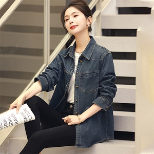 夏女装官网新款2025春季韩版休闲外套翻领中长款女士牛仔外套图片