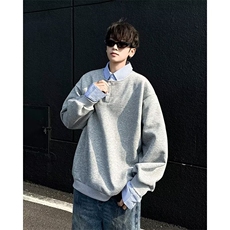 E55P45韩版假两件撞色拼接卫衣长袖男装宽松衬衫领套头男女外套，男装卫衣，星座512-6