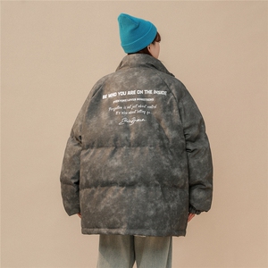 1立领PU皮复古做旧金属印花字母大码M-5XL棉衣男MY77732P130控178