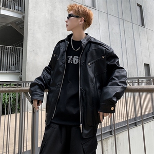 港风秋款男立领皮衣休闲短款夹克工装拉链机车拼接外套JK868P85,红民族风上衣搭配图片