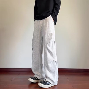 A20-P43 美式褶皱口袋工装裤秋冬嘻哈直筒伞兵复古街舞男休闲图片