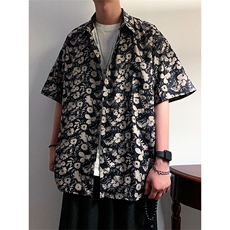 2025夏装新款宽松显瘦撞色碎花衬衫男外套上衣DX101-特P30限价48，男装衬衫，电商A178