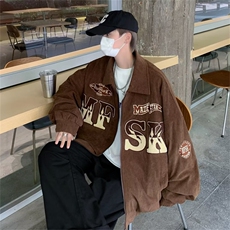 美式灯笼绒刺绣字母翻领夹克外套男女oversize潮牌棒球服W505-P69，男装夹克，星座1008-1