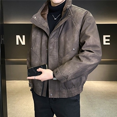 新标90绒皮衣羽绒服男冬季2025新款毛领皮夹克A313-2635-P285，男装夹克，电商A313