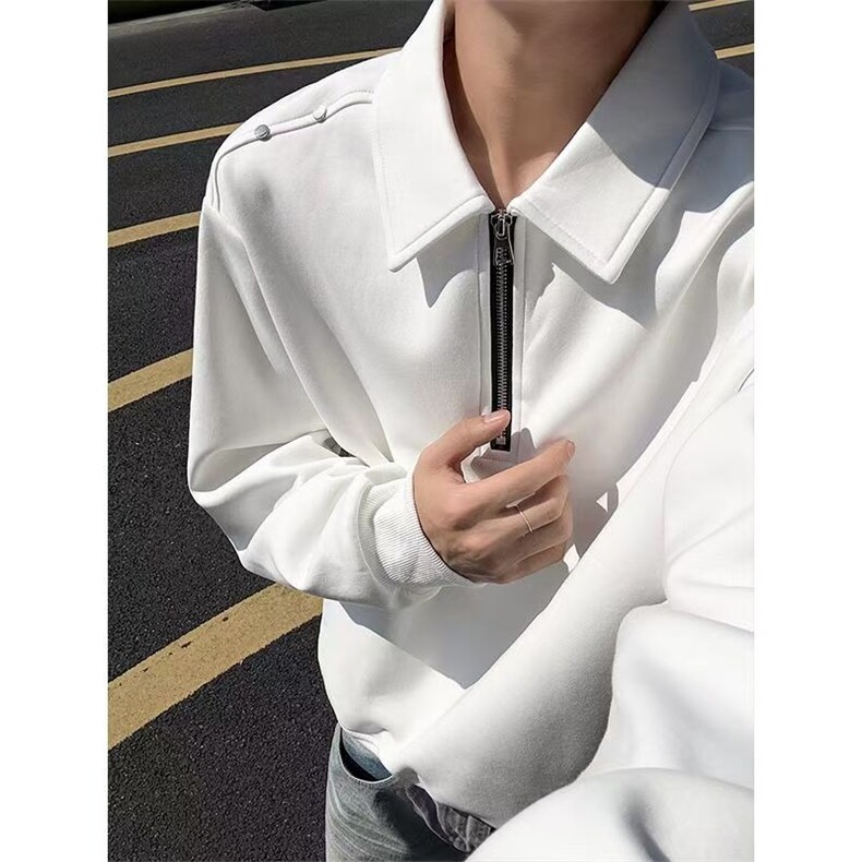 半拉链翻领POLO衫男春秋新款纯色套头卫衣休闲宽松带领长袖T恤潮图片