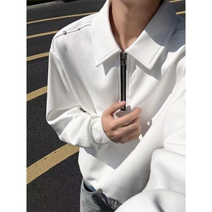 半拉链翻领POLO衫男春秋新款纯色套头卫衣休闲宽松带领长袖T恤潮图片