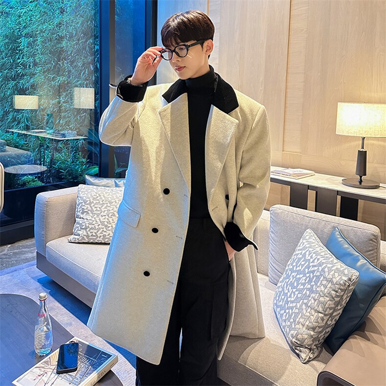 现货中长款韩版毛呢大衣男秋冬高级感潮牌痞帅呢子外套大衣FY118，男装毛呢大衣，星座903-1