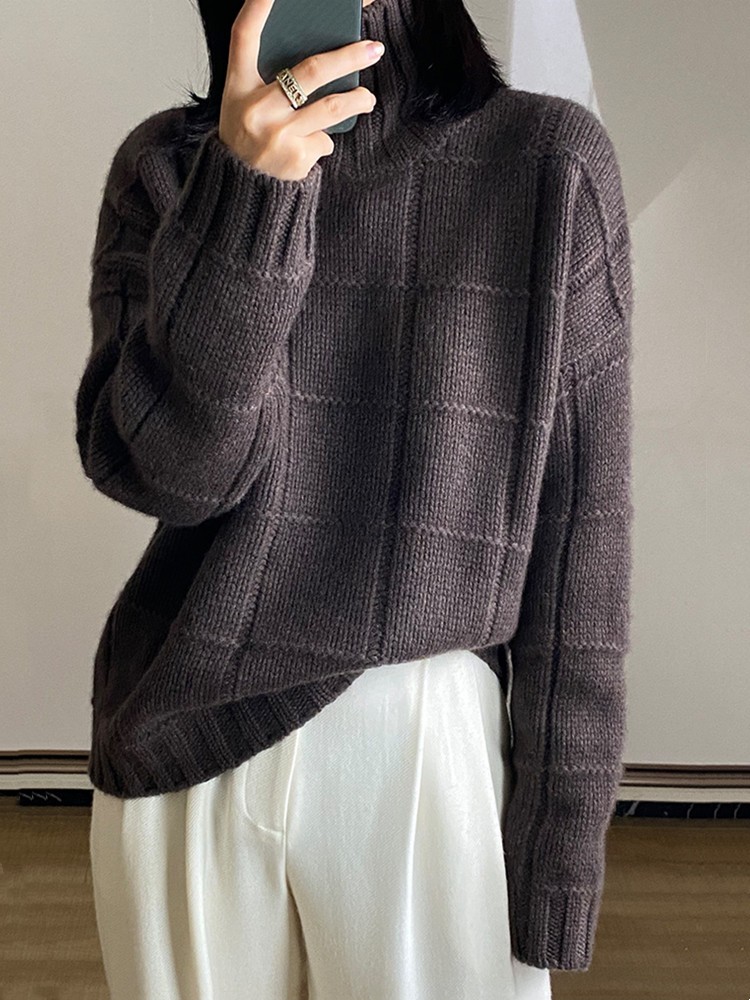 半高领毛衣女慵懒秋冬宽松针织新款长袖内搭套头打底衫,女装羊毛衫,恩泰羊绒