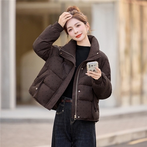 新标90白鸭绒短款印花波点羽绒服女2025冬季新款图片