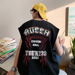 磨损字母印花无袖T恤美式情侣装夏季背心/马甲/坎肩B239-1282-P23图片
