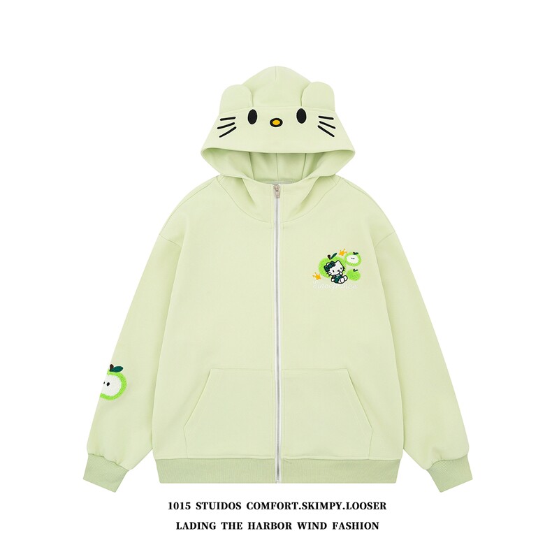 2025秋装新款设计感小猫刺绣连帽开衫卫衣外套1015-WY356-P98,女装短外套,四季星座1015