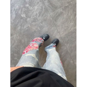 【网图】蕾丝拼接微喇牛仔裤直筒美式高街hiphop裤子NZK14LL-P65图片