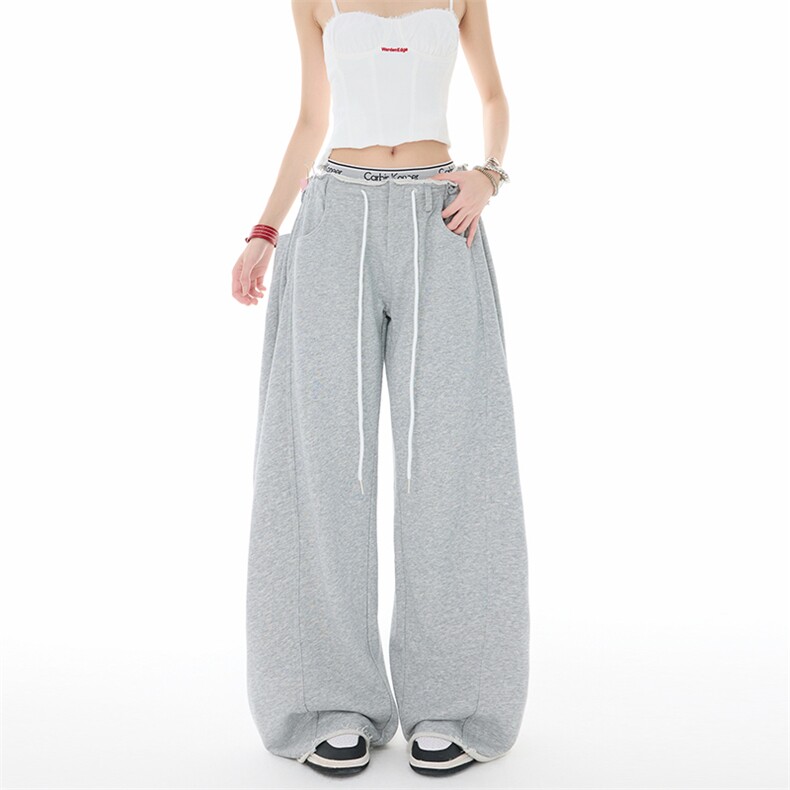 美式抽绳卫裤男女2025新款垂感宽松阔腿裤休闲直筒长裤YD9054-P75图片
