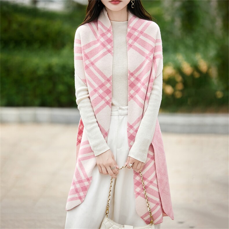 2025百搭时尚简约女款羊毛披肩格子围巾，围巾，哲奥羊绒