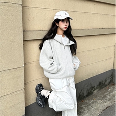 抖音得物高品质25秋冬美式高街宽松结构防风高领连帽卫衣外套W60，男装卫衣，电商A486