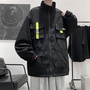港风模特秋季笑脸印花两面穿多口袋男士夹克外套JK80P85限118，男装夹克，电商A089-1
