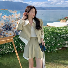 春现-学院风可盐可甜假两件外套裙套装B190-2813-P160-K218，女装套装/套裙，2B190