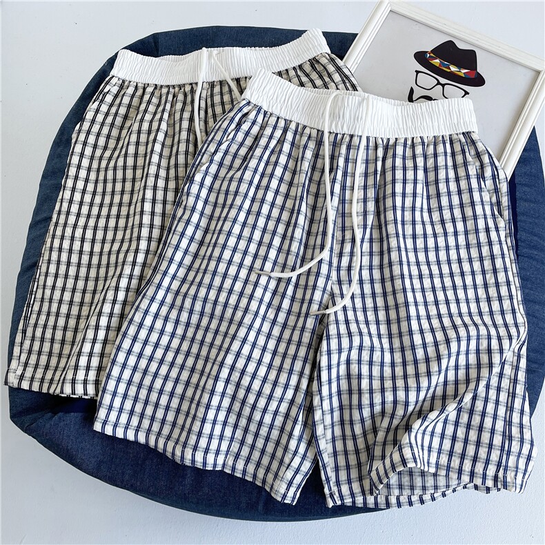 格子泡泡纱休闲外穿直筒五分短裤，A061-AD01548-特P25-平铺图，男装牛仔裤，电商A061