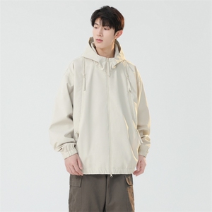 冲锋衣连帽夹克男宽松落肩纯色上衣外套DSA157B-J208-P60图片