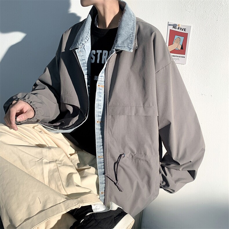 2025秋款大码潮牌休闲外套boy美式假两件工装上衣夹克J6073-P80,男装夹克,电商A001-1