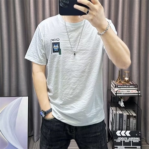 天丝棉麻短袖t恤男2025夏季新款潮牌刺绣薄款半袖男士休闲体恤衫图片