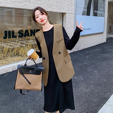 西装马甲黑色连衣裙两件套女2025春秋季新款设计感显瘦A字裙套装，女装套装/套裙，2C316