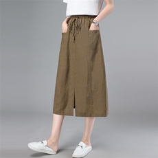 连衣裙女夏季2022新款大码宽松气质显瘦妈妈亚麻半身裙，女装半身裙，简韵佳