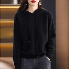 连帽毛衣女秋冬2024新款宽松慵懒风针织衫长袖羊绒衫，女装羊绒衫，五色羊羊绒