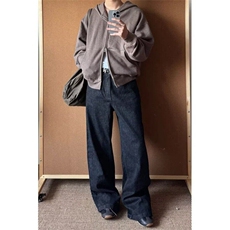 复古黑色直筒牛仔裤男2025年春季休闲宽松阔腿水洗原色长裤，男装牛仔裤，星座506A