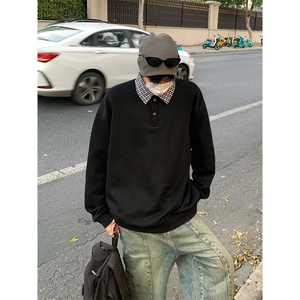 假两件卫衣男秋装2025新款潮流拼接撞色宽松长袖W4693-特价P35图片