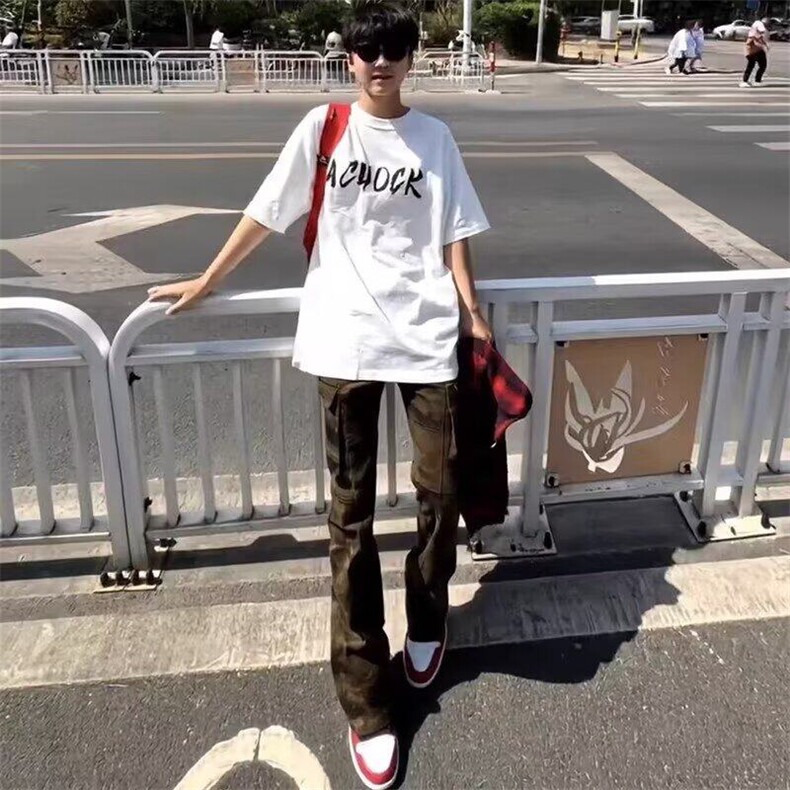 美式高街vibe迷彩裤子男款夏季弹力软牛仔裤显瘦显腿长微喇工,男装牛仔裤,星座218-1（原230）