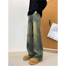 【高品质】美式复古做旧微喇叭牛仔裤男裤子A080-6010-P65控价88，男装牛仔裤，电商A080
