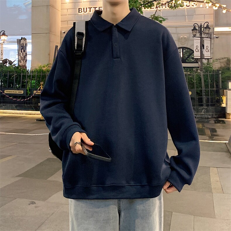 抖音得物高品质二开230克精梳珠地光版纯色宽松长袖T恤翻领POLO衫,男装T恤,电商A486