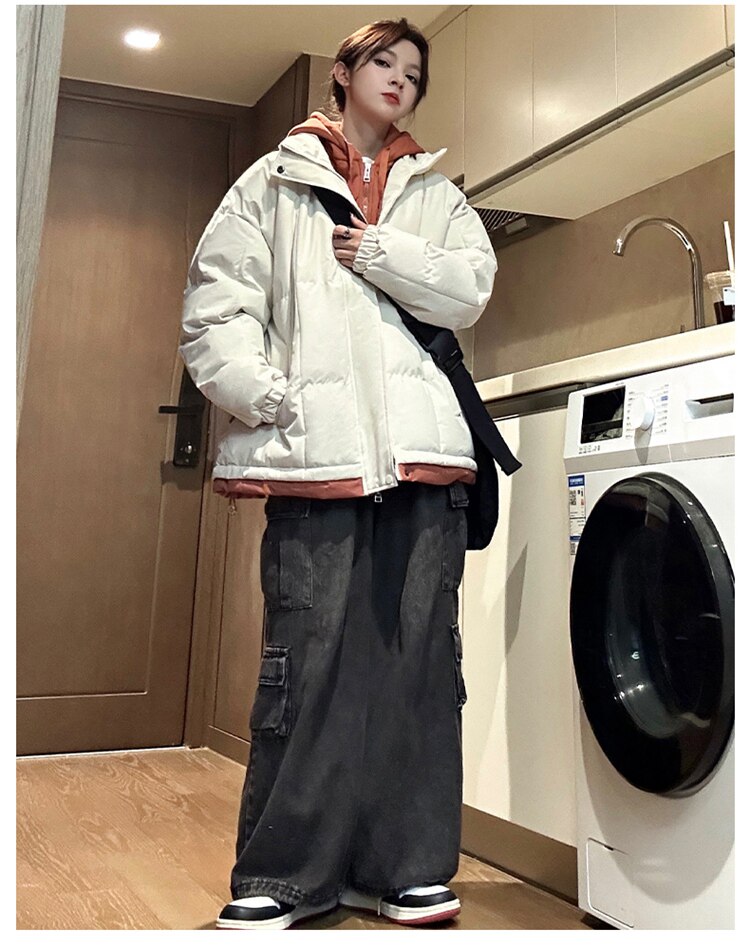 中性风冬季防水防寒加厚保暖光版连帽假两件棉衣二开MY888P85,男装棉衣,星座309（原A406）