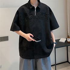 夏款男休闲卫衣麂皮绒POLO衫短袖T恤字母印花外套A071-T09-P45，男装T恤，电商A071