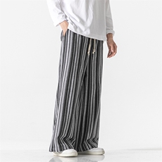 秋冬大码日系复古风条纹宽松直筒休闲阔腿裤加厚K215/P70，男装休闲裤，钱塘713