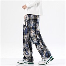 2026港风小香风扎染抽绳休闲裤膝盖褶皱大码M-5XL工装裤77937P45，男装工装外套，星座227-7