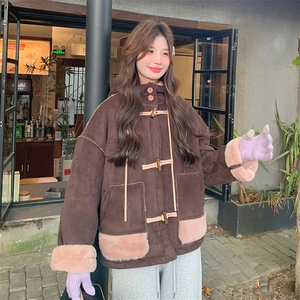 韩版加厚减龄连帽皮毛一体棉服女2025年冬季新款显瘦保暖加绒外套图片