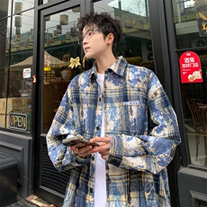 衬衫男秋季新款港风宽松大码扎染长袖衬衣CS3098-特P30，男装衬衫，星座214-3